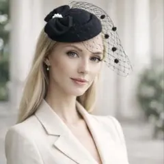 未使用 トークハット ヘッドドレス チュール付 ブラック 16cm