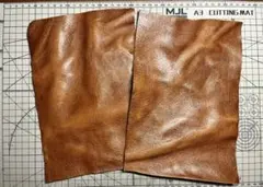 牛革 本革 もみ加工 レザークラフトハギレ ブラウン2枚セット