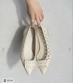 新品letalon 24.5 白　カットワークオーナメントフラット