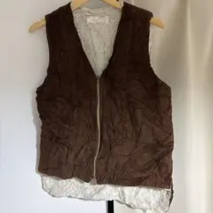 【ヴィンテージ感】コーデュロイ×ボア ジップアップベスト（ブラウン）