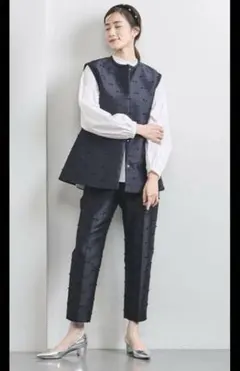 新品 UNITED ARROWS リボン カットジャガード ネイビー 3点セット