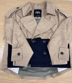 ZARA ザラ ドッキングトレンチコート ショート丈 ベージュ×ネイビーのサムネイル