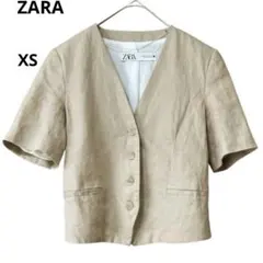 ZARA ザラ ノーカラージャケット XS ベージュ リネン混 ショート丈のサムネイル