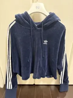 adidas フリース フード付き トレーナー ネイビー