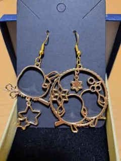 星と鳥のデザイン ゴールドピアス