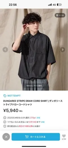 WETTEMPT ダンガリーストライプドローコードシャツ ブラックMサイズ