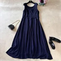 R's GOWN 大きいサイズ4L ネイビー濃紺ロングレースワンピース結婚式にも