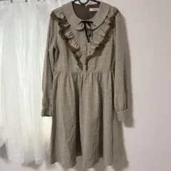 Ank Rouge ブラウンチェック柄ワンピース フリル リボン