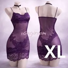 セクシーランジェリー ベビードール パープル レース シアー キャミソール XL