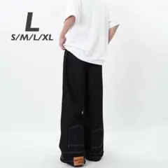 L黒デニムジーンズレッグパンツワイドパンツバギーパンツy2kストリート韓国秋冬