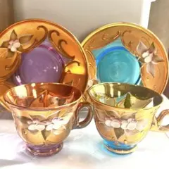 ベネチアンガラス カップ・ソーサー ペアセット