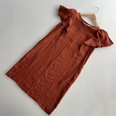 GLOBAL WORK フリル袖ワンピース テラコッタ L リネン