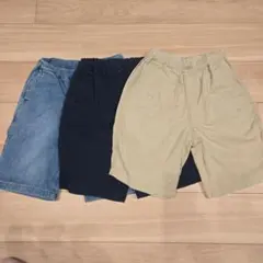 150【ユニクロ】ハーフパンツ 3点セット デニム・ネイビー・ベージュ