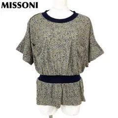 【美品】MISSONI 半袖チュニック ウエストゴム ベージュ×薄緑 総柄のサムネイル