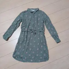 H&M　グリーン色に花柄　長袖ワンピース　140cm