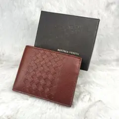 【新品未使用】Bottega Venetaブラウンレザー編み込み二つ折り財布