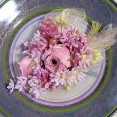 薔薇と小花のコサージュ ピンク系①布花☆染め花☆アートフラワー