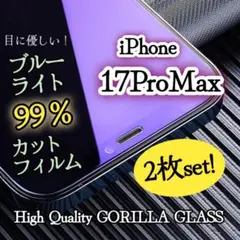 ２枚セット【iPhone17ProMax】ブルーライトカットガラスフィルム