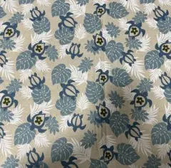 青と白の葉柄 綿麻生地