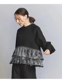 BEAUTY&YOUTH スウェット×ベロアティアード プルオーバー