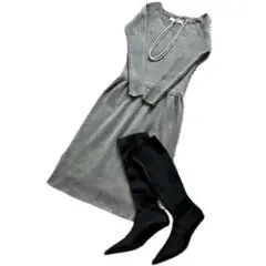 【新品未使用 】 ロングニットワンピース リブ タイト グレー Mサイズ N.