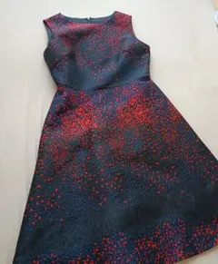 【美品】ジェイフェリー 秋冬ジャガードワンピース ネイビー×赤 L