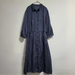 KUMIKYOKU組曲☆大きいサイズ7(17号)七分袖ワンピース 紺