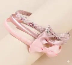 3点セット　キッズ リボン付き　カチューシャセット 花柄 ピンク