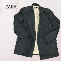 ZARA リネン混 テーラードジャケット ネイビー L相当 ロールアップ可 春夏