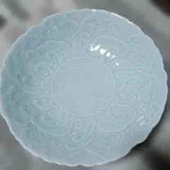 有田焼 華山窯 大皿鉢 盛鉢 青磁 青磁青海波彫