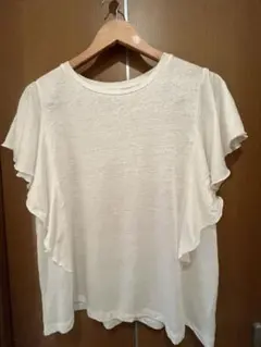 リネンジャージフリルスリーブTシャツ　白のサムネイル