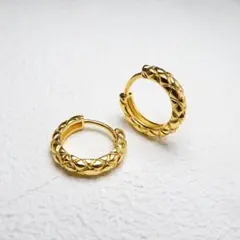 S925 ゴールドカラー フープピアス レディース 2サイズ キルティング