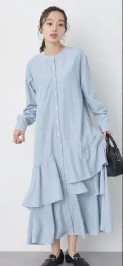 earth music &ecology ストライプ　長袖　ワンピース　フリル