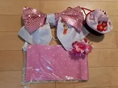 結び帯と花飾りとバッグセット(着付けガイド付き)