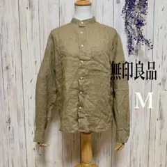【無印良品】 スタンドカラーシャツ　カ－キ系 　ナチュラル　 大人女性