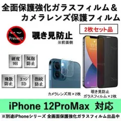 iPhone12ProMax覗き見防止全面保護フィルム&カメラ用透明フィルム2式