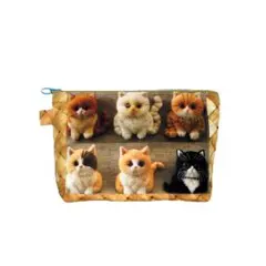 【２５㎝幅】【両面同柄】◆猫ぬいぐるみ×編み込み柄◆ファスナーポーチ