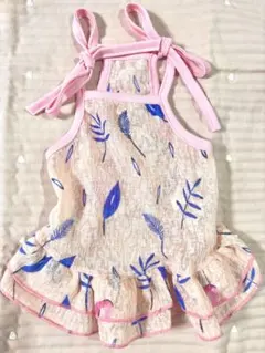 春夏ピンクリボンフラミンゴ柄フリルキャミソールワンピースSサイズ犬服