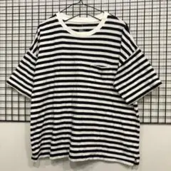 A690 MUJI Tシャツ ボーダー　ホワイト/ブラック　L 男女兼用