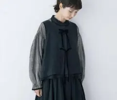 サマンサモスモス　kazumiコラボ　リバーシブルベスト　ブラック　麻　リネン