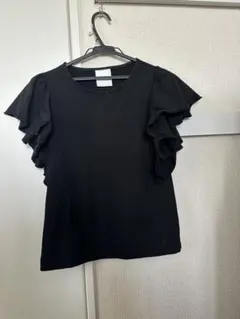 Ray BEAMS フリル袖 ブラック Tシャツ