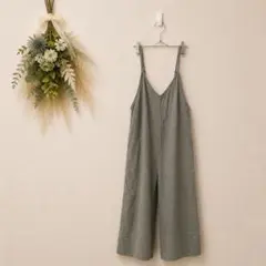 ユニクロ UNIQLO リネン混 サロペット ワイドパンツ カーキ M 春夏のサムネイル