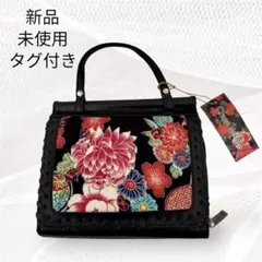 和柄ちりめん風 花柄 ハンドル付き ウォレット 未使用 タグ付き レトロ 財布