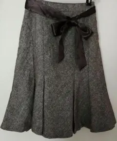 フレアスカート サテンリボン付き　ブラウン