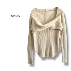 美品【SPICA】スピカ　クロスドレープリブニット　細見えセーター　クリーム色のサムネイル