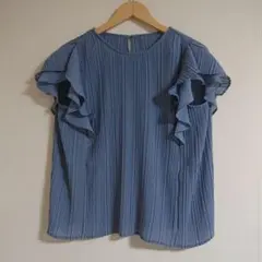 【ユナイテッドアローズ】美品✨ブルー フリル袖 プリーツ 半袖シャツのサムネイル
