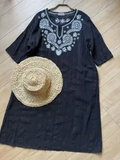 オススメ　マライカ　アジアン　エスニック　ブラック　ワンピース　刺繍