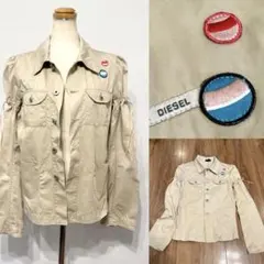 DIESELディーゼル　ワッペン付き　ミリタリー風ジャケット　袖リボン　ベージュ