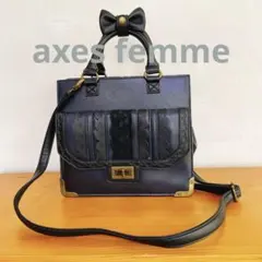♪axes femme リボン付き 2WAY バッグ ネイビー レース装飾のサムネイル