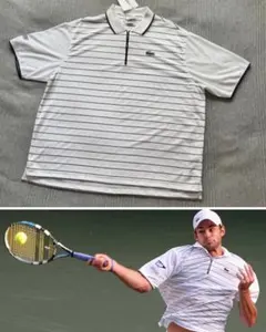 【LACOSTE】ホワイト×ブルー　ストライプ ポロシャツ